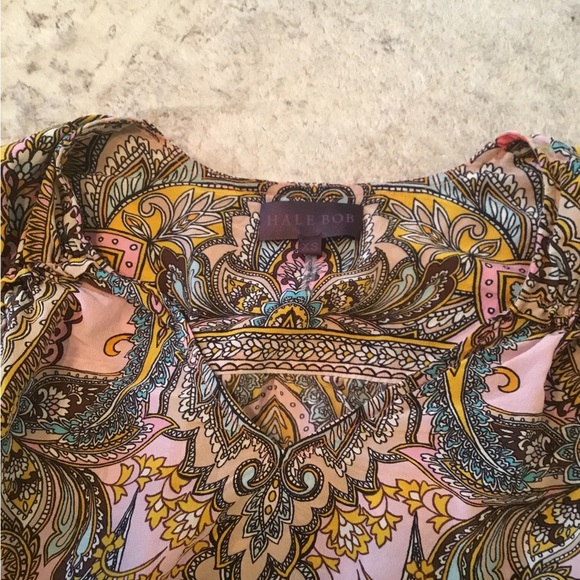 Hale Bob Vibrant Coral Paisley Blouse Size XS - Picture 2 of 5